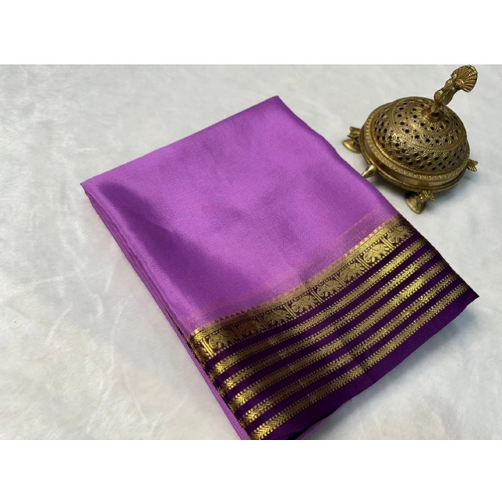 Women's Crepe Chit Pallu Solid Saree with Blouse – Dark Purple