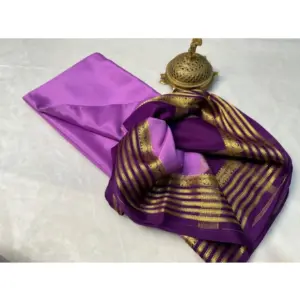 Women's Crepe Chit Pallu Solid Saree with Blouse – Dark Purple