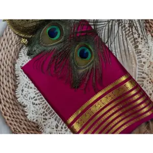 Women's Crepe Chit Pallu Solid Saree with Blouse – Dark Pink