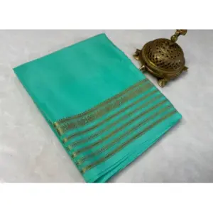 Women's Crepe Chit Pallu Solid Saree with Blouse – Ramagreen