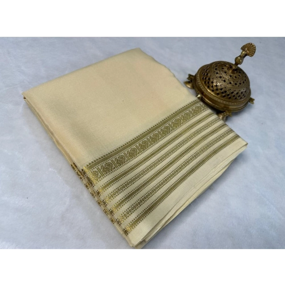 Women's Crepe Chit Pallu Solid Saree with Blouse – Beige