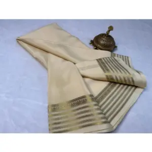 Women's Crepe Chit Pallu Solid Saree with Blouse – Beige
