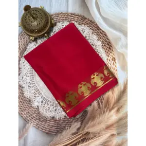 Women's Crepe Chit Pallu Solid Saree with Blouse – Red