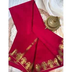 Women's Crepe Chit Pallu Solid Saree with Blouse – Red