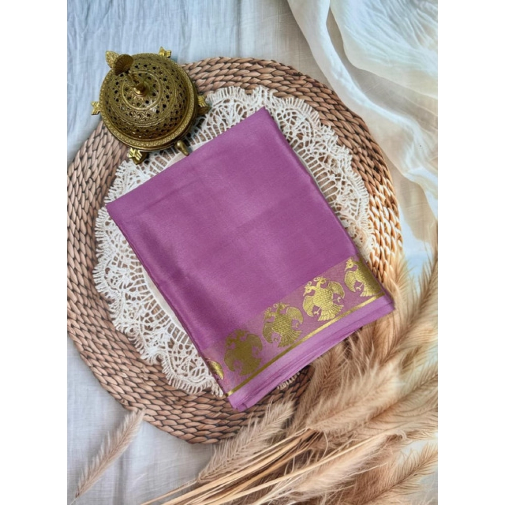Women's Crepe Chit Pallu Solid Saree with Blouse – Pink
