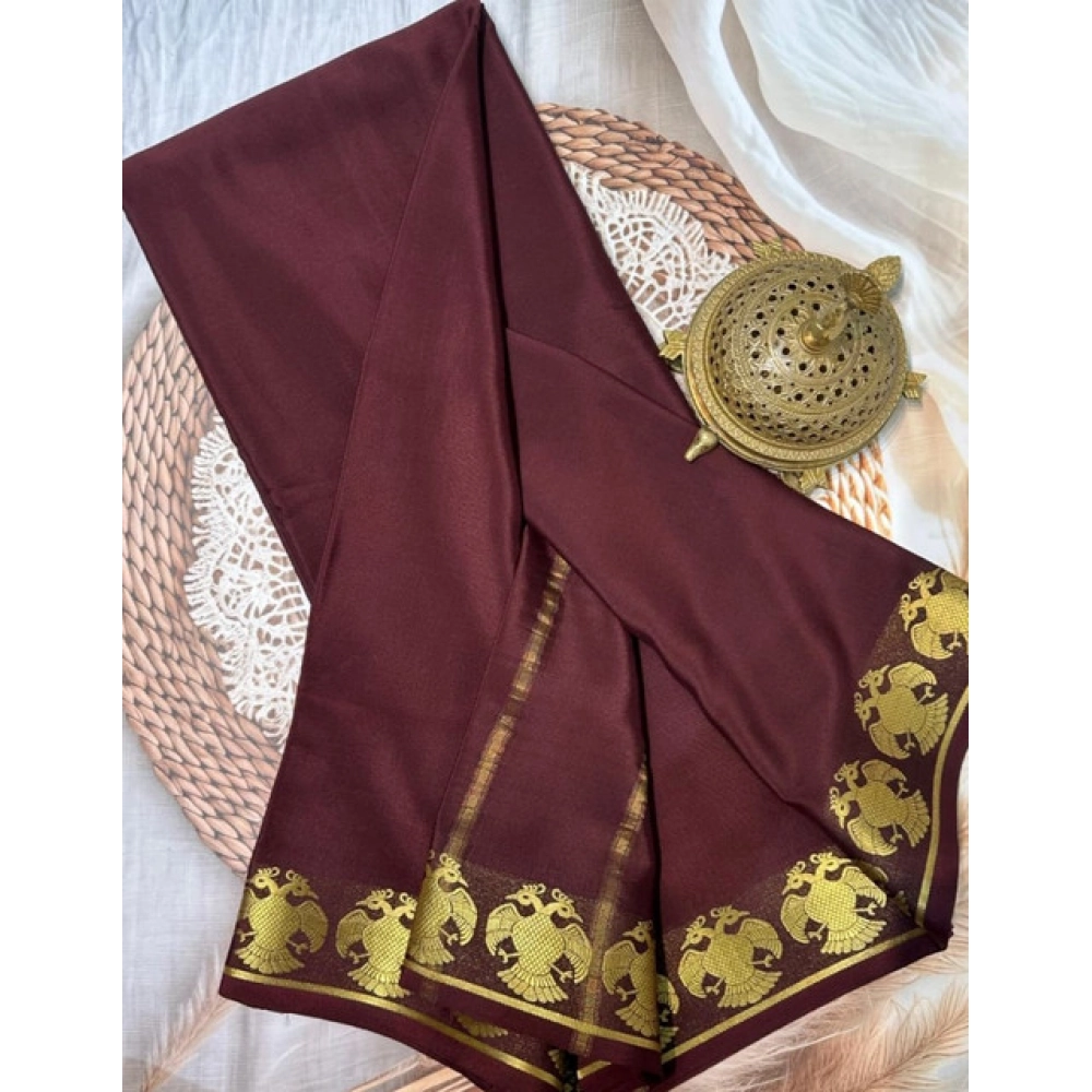Women's Crepe Chit Pallu Solid Saree with Blouse – Brown