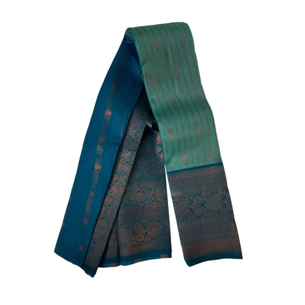 Women's Soft Silk Wooven Saree with Blouse – Dark Pista