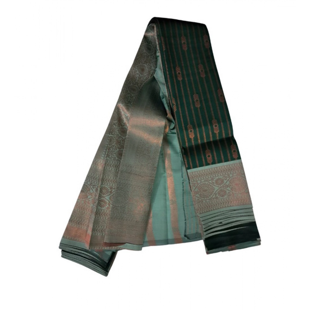 Women's Soft Silk Wooven Saree with Blouse – Green