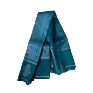 Women's Soft Silk Wooven Saree with Blouse – Teal Blue
