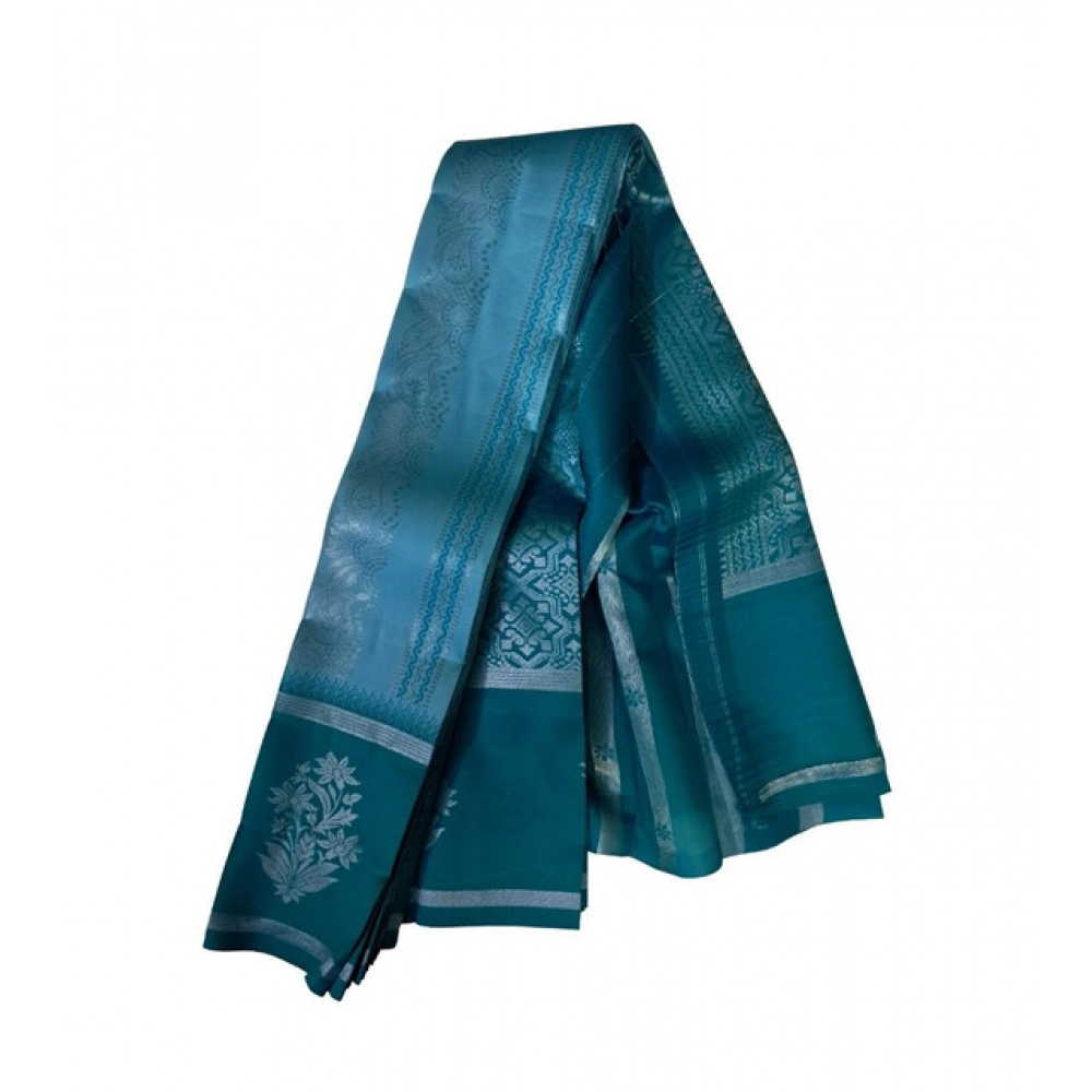 Women's Soft Silk Wooven Saree with Blouse – Teal Blue