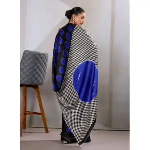Women's Satin Crepe Printed Saree with Blouse – Blue