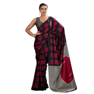 Women's Satin Crepe Printed Saree with Blouse – Maroon