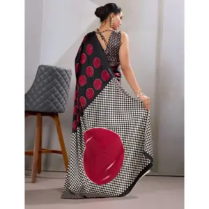 Women's Satin Crepe Printed Saree with Blouse – Maroon