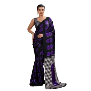 Women's Satin Crepe Printed Saree with Blouse – Purple