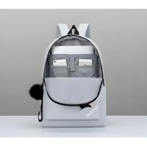 Unisex PU Leather Solid Medium Zipper Backpack (Grey)