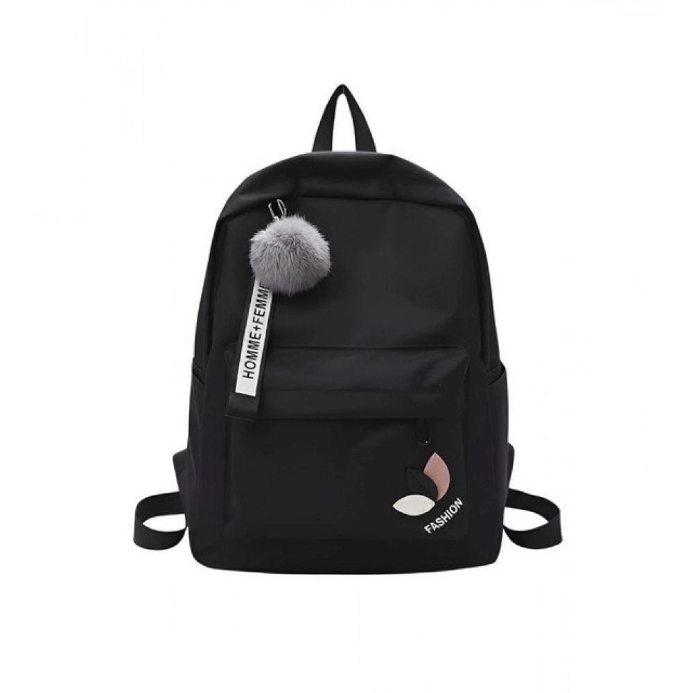 Unisex PU Leather Solid Medium Zipper Backpack (Black)
