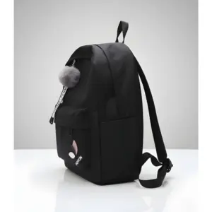 Unisex PU Leather Solid Medium Zipper Backpack (Black)