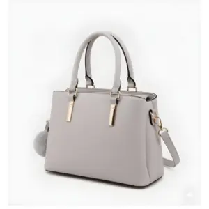 Women's PU Leather Solid Shoulder Zipper Handbag (Grey)