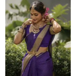 Women's Banarasi Silk Printed Saree with Blouse – Purple