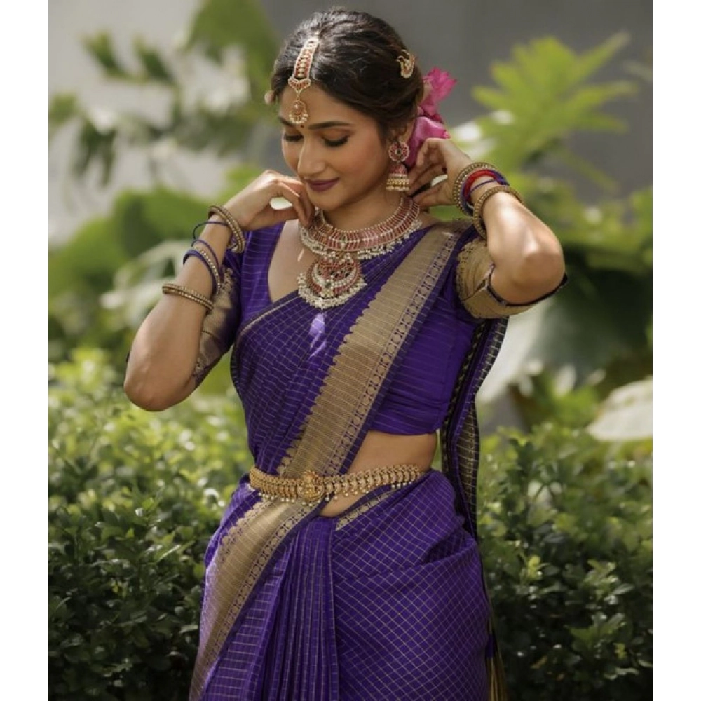 Women's Banarasi Silk Printed Saree with Blouse – Purple