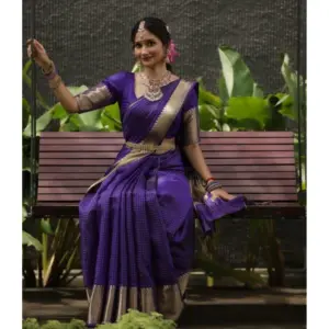 Women's Banarasi Silk Printed Saree with Blouse – Purple