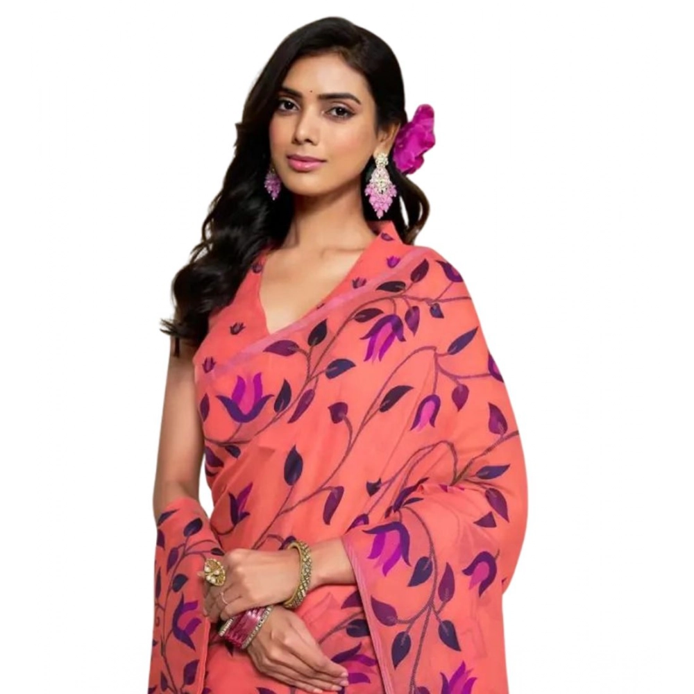 Women's Georgette Printed Saree with Blouse – Peach