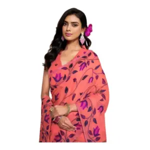 Women's Georgette Printed Saree with Blouse – Peach