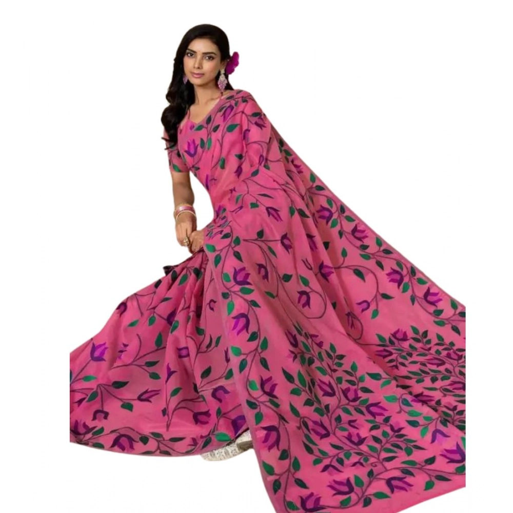 Women's Georgette Printed Saree with Blouse – Pink