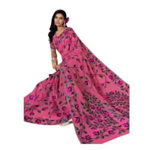 Women's Georgette Printed Saree with Blouse – Pink