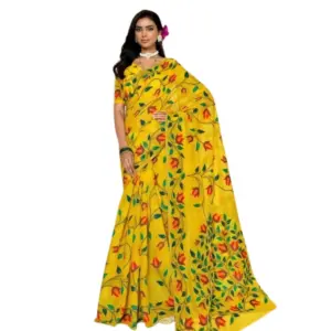 Women's Georgette Printed Saree with Blouse – Yellow