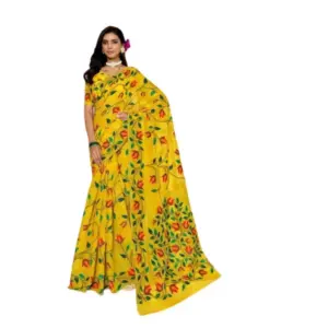 Women's Georgette Printed Saree with Blouse – Yellow