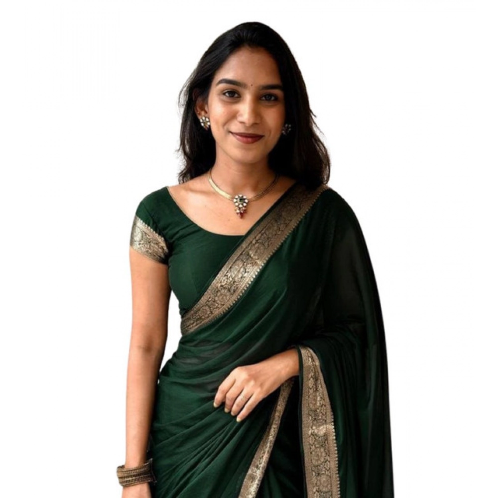 Women's Vichitra Silk Printed Saree with Blouse – Green