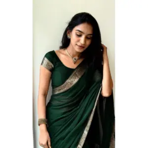 Women's Vichitra Silk Printed Saree with Blouse – Green