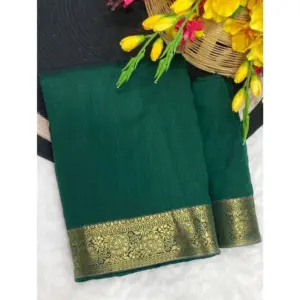 Women's Vichitra Silk Printed Saree with Blouse – Green