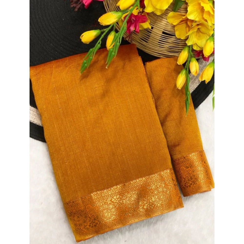 Women's Vichitra Silk Printed Saree with Blouse – Mustard