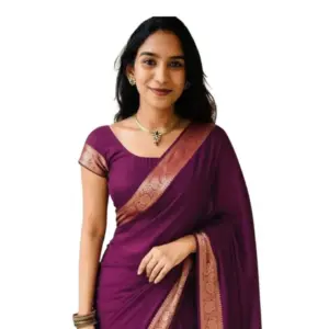Women's Vichitra Silk Printed Saree with Blouse – Wine