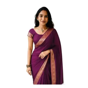 Women's Vichitra Silk Printed Saree with Blouse – Wine