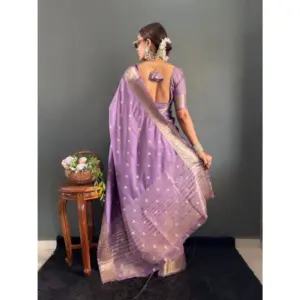 Women's Satin Printed Saree with Blouse – Purple