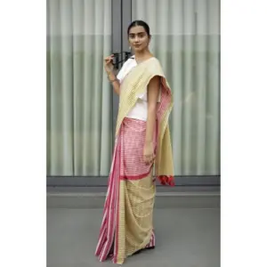 Women's Linen Printed Saree with Blouse – Yellow