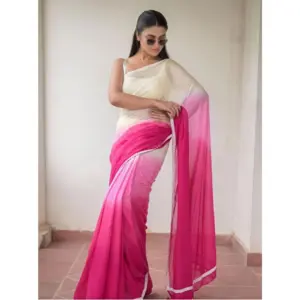 Women's Linen Printed Saree with Blouse – Pink