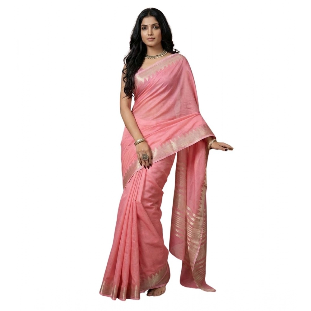 Women's Cotton Printed Saree with Blouse – Coral Pink