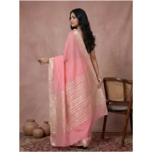 Women's Cotton Printed Saree with Blouse – Coral Pink