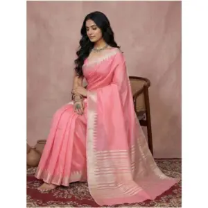 Women's Cotton Printed Saree with Blouse – Coral Pink
