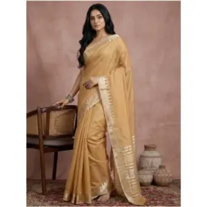 Women's Cotton Printed Saree with Blouse – Golden
