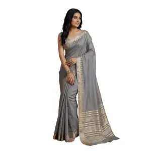 Women's Cotton Printed Saree with Blouse – Gray