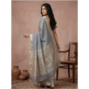Women's Cotton Printed Saree with Blouse – Gray