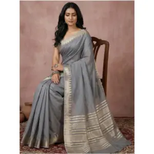 Women's Cotton Printed Saree with Blouse – Gray
