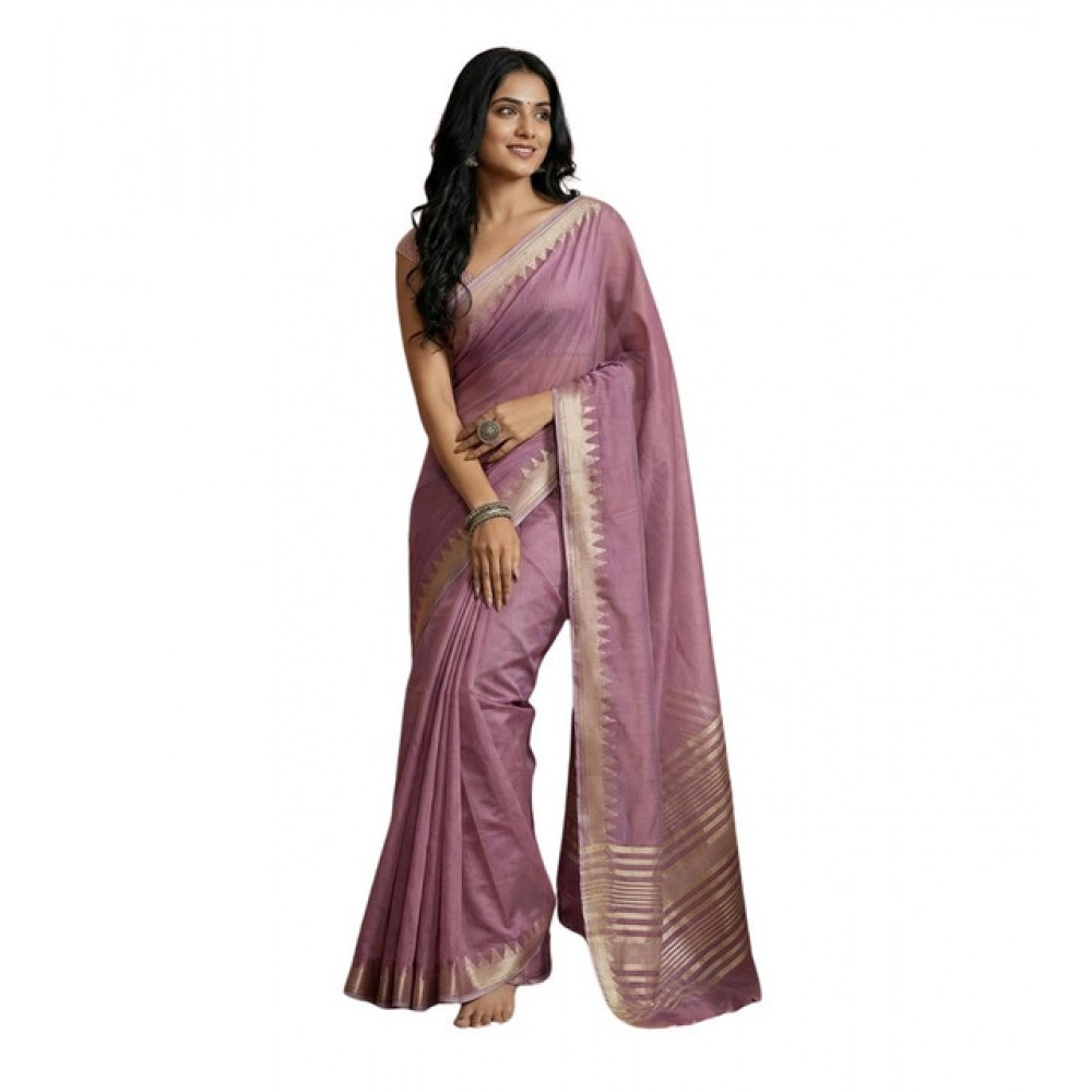 Women's Cotton Printed Saree with Blouse – Purple