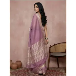 Women's Cotton Printed Saree with Blouse – Purple