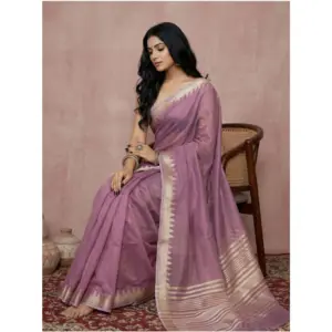 Women's Cotton Printed Saree with Blouse – Purple